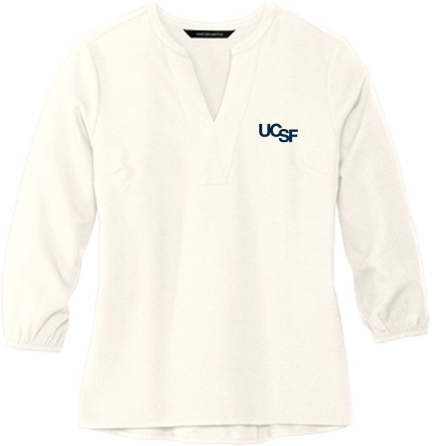 UCSF Mercer + Mettle Womens Ivory 3/4 Sleeve Crepe Blouse UCSF