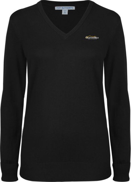 Crafton Hills Womens VNeck Sweater Black Crafton Hills College Primary Mark - ONLINE ONLY