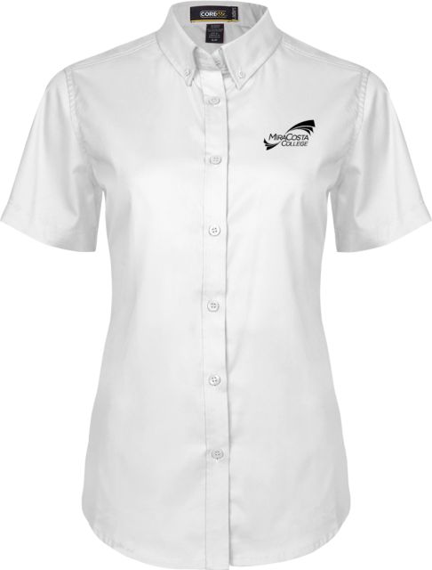 MiraCosta Womens Twill Button Up Short Sleeve White Primary Mark - ONLINE ONLY