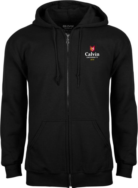 Calvin Univ Fleece Full Zip Hoodie University Logo 1876 Vertical - ONLINE ONLY