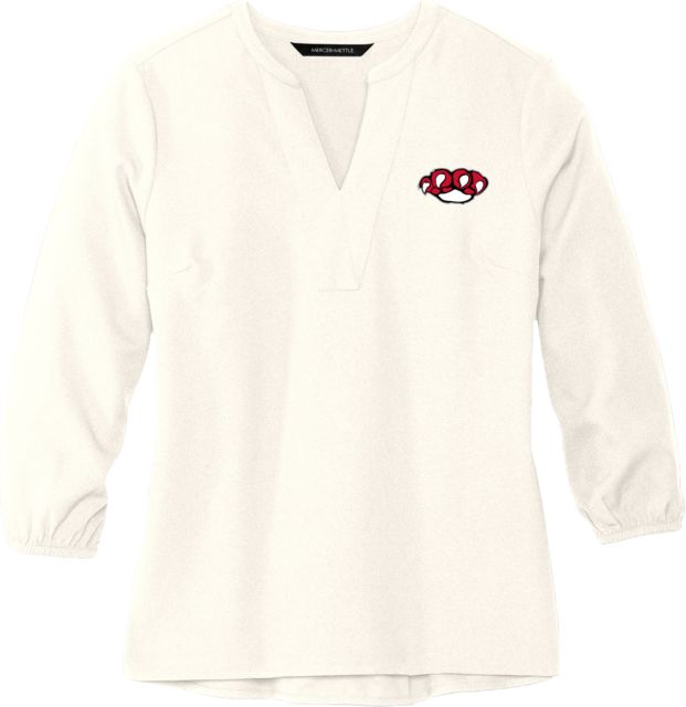 Erie CC Mercer + Mettle Womens Ivory 3/4 Sleeve Crepe Blouse SUNY Erie Mascot Paw - ONLINE ONLY