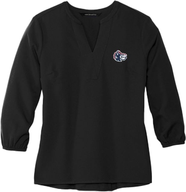 FDU Knights Mercer + Mettle Womens 3/4 Sleeve Crepe Blouse Fairleigh Knightro Head - ONLINE ONLY