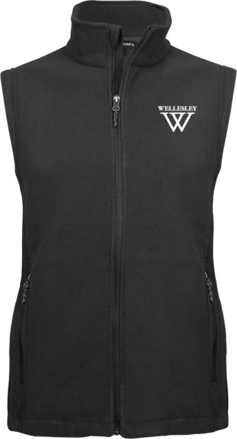 Wellesley Fleece Full Zip Vest Wellesley College Primary Mark - ONLINE ONLY