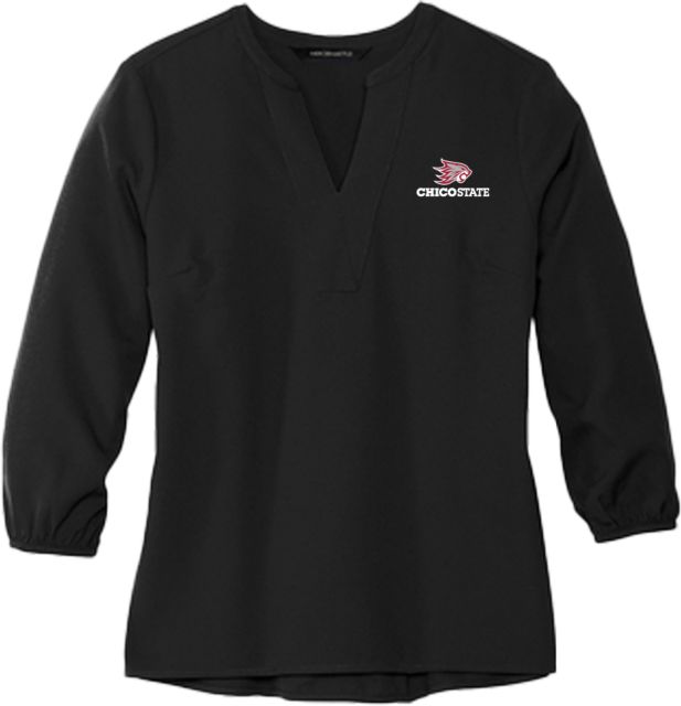 Chico Mercer + Mettle Womens 3/4 Sleeve Crepe Blouse Chico State Primary Mark EMB - ONLINE ONLY