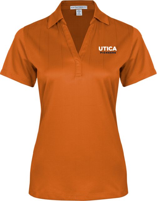 Utica Womens Orange Performance Fine Jacquard Polo Utica Pioneers Wordmark - Athletics - ONLINE ONLY