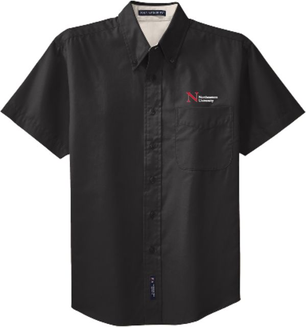 Northeastern Twill Button Down Short Sleeve Northeastern University N Wordmark - ONLINE ONLY