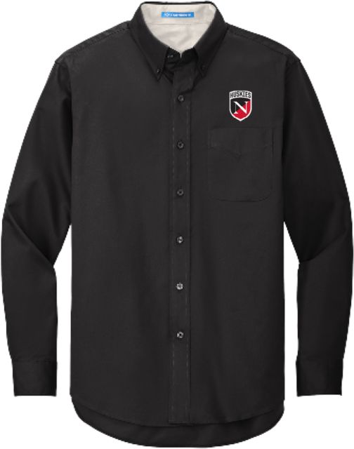 Northeastern Twill Button Down Long Sleeve NU Athletic Shield - ONLINE ONLY