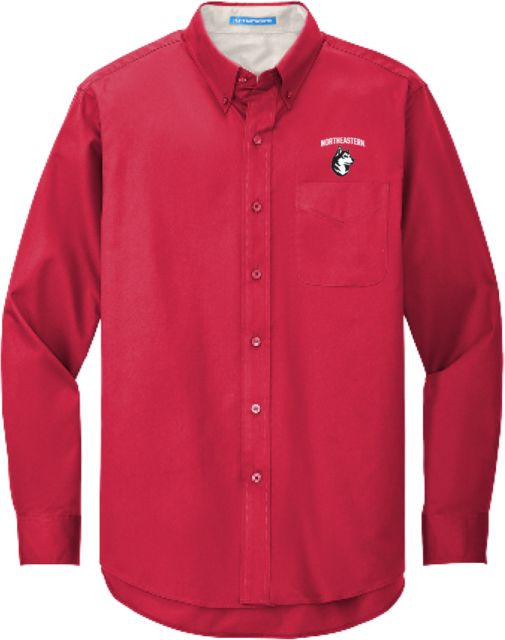 Northeastern Twill Button Down Long Sleeve NU Athletic Wordmark King Husky Lock Up - ONLINE ONLY