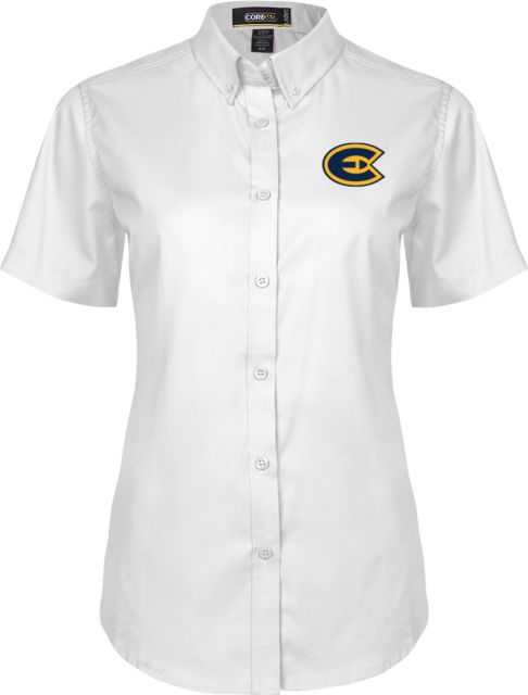 Eau Claire Womens Twill Button Up Short Sleeve White Primary Athletic Mark EMB - ONLINE ONLY