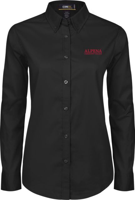 Alpena Womens Twill Long Sleeve Button Down Black Wordmark - ONLINE ONLY