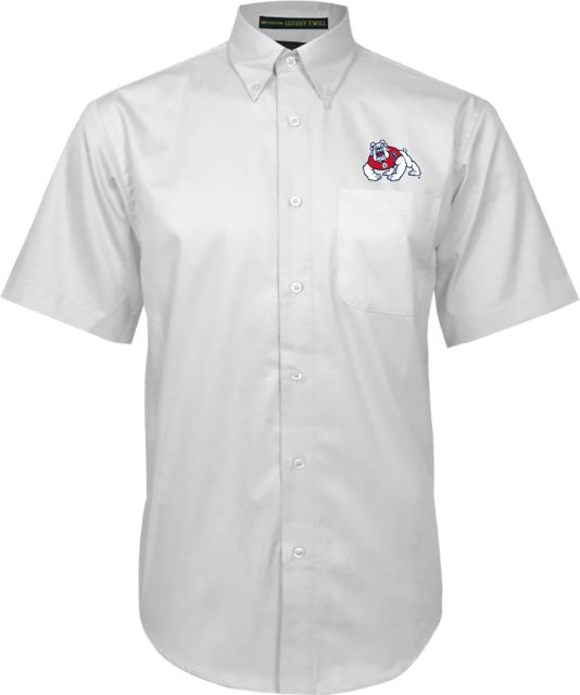 Fresno State Twill Button Down Short Sleeve White Fresno State Primary Mark EMB - ONLINE ONLY