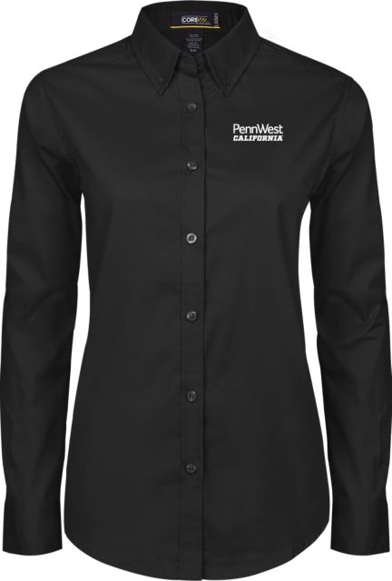 Cal U PA Womens Twill Button Down Long Sleeve  PennWest California Wordmark Stacked - ONLINE ONLY