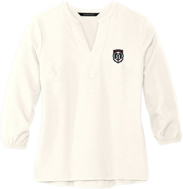 D Youville Mercer + Mettle Womens Ivory 3/4 Sleeve Crepe Blouse D Youville Athletics Mascot