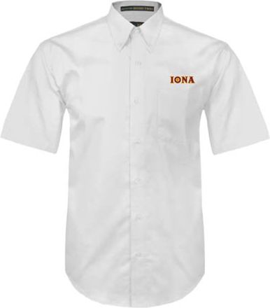Iona Twill Button Down Short Sleeve White Iona Wordmark - ONLINE ONLY