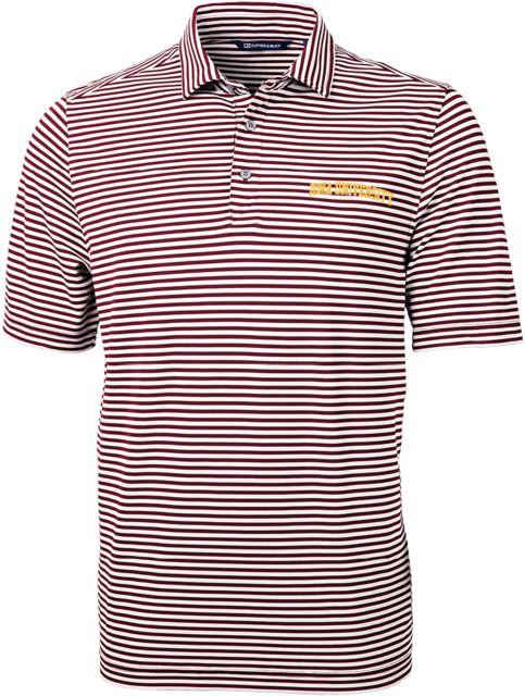 Iona CandB Virtue Eco Pique Stripe Bordeaux Polo Iona University Arched - ONLINE ONLY