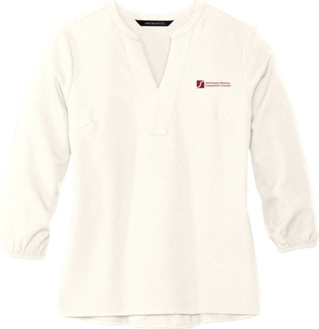 Virginia CC System Mercer + Mettle Womens Ivory 3/4 Sleeve Crepe Blouse Southside Virginia Community College - ONLINE ONLY