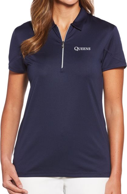 Queens U of Charlotte Callaway Womens Tulip Sleeve Zip Polo Queens Institutional Wordmark Embroidery - ONLINE ONLY