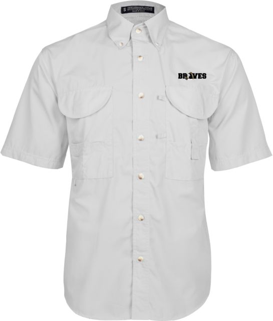 UNC Pembroke Short Sleeve Performance Fishing Shirt Braves Wordmark | White | Medium