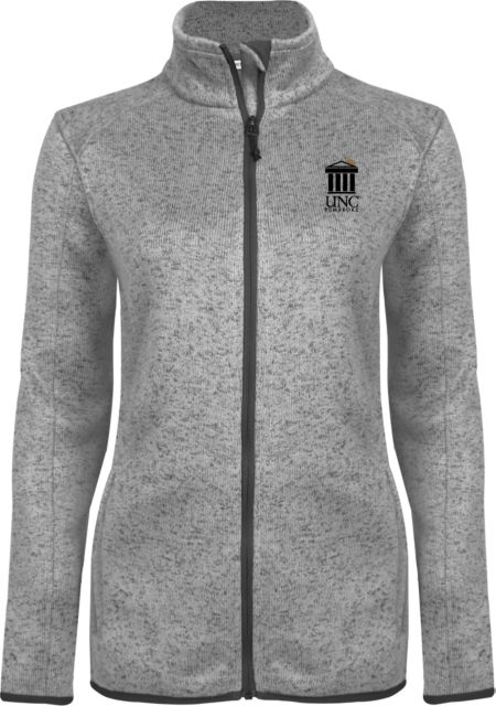 UNC Pembroke Grey Heather Ladies Fleece Jacket UNC Pembroke Primary Logo University of North Carolina Pembroke