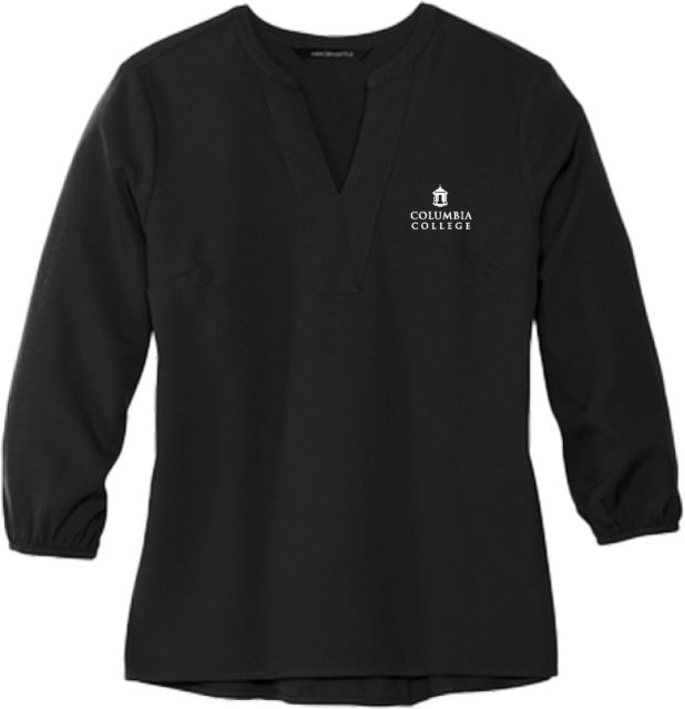 Columbia College Mercer + Mettle Womens 3/4 Sleeve Crepe Blouse Columbia College Wordmark Stacked - ONLINE ONLY