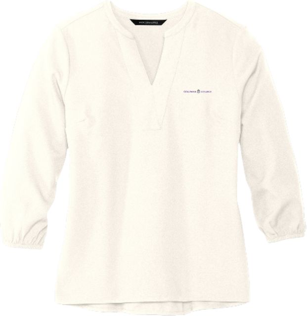 Columbia College Mercer + Mettle Womens Ivory 3/4 Sleeve Crepe Blouse Columbia College Wordmark Flat - ONLINE ONLY