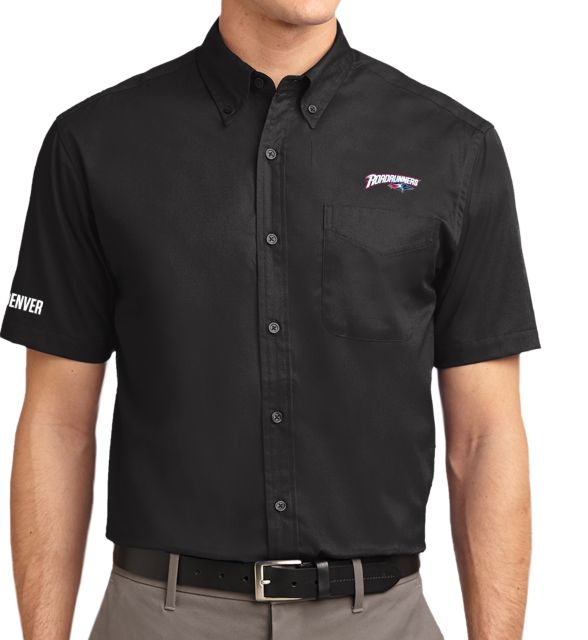 MSU Denver Twill Button Down Short Sleeve Roadrunners With Roadrunner Head