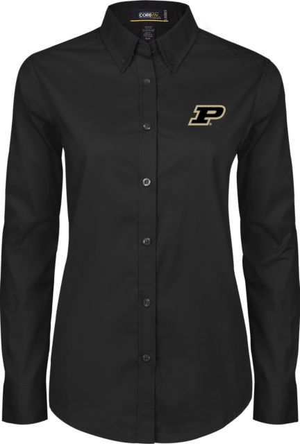 Purdue Womens Twill Long Sleeve Button Down Primary Athletic Mark