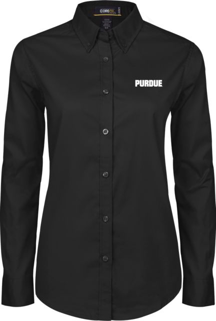 Purdue Womens Twill Long Sleeve Button Down Purdue Athletic Wordmark