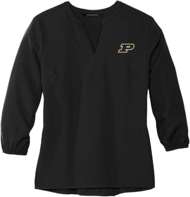 Purdue Mercer + Mettle Womens 3/4 Sleeve Crepe Blouse Primary Athletic Mark - ONLINE ONLY
