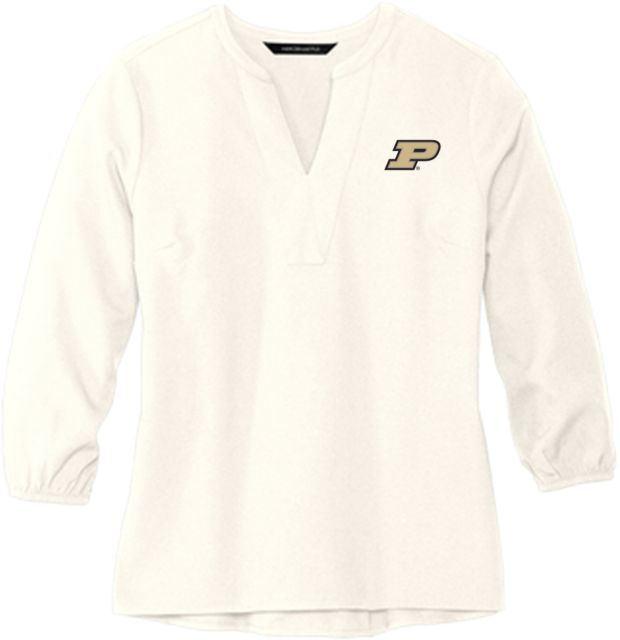 Purdue Mercer + Mettle Womens 3/4 Sleeve Crepe Blouse Primary Athletic Mark - ONLINE ONLY