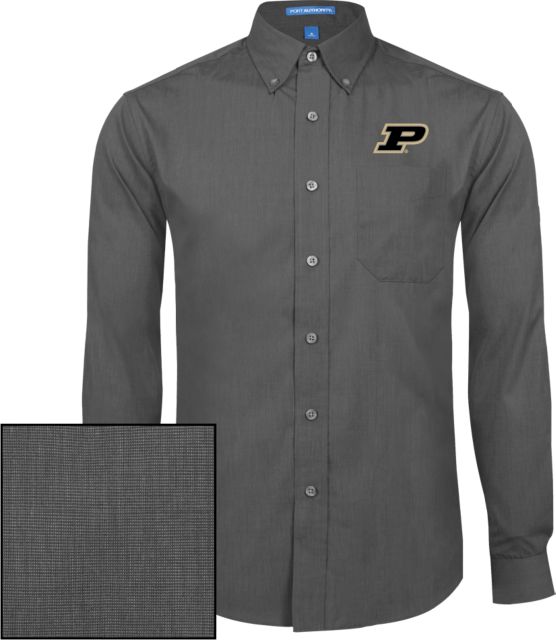 Purdue Poplin Crosshatch Long Sleeve Button Down Dark Primary Athletic Mark