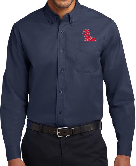 Ole Miss Twill Button Down Long Sleeve Ole Miss Script - Primary Stacked - ONLINE ONLY