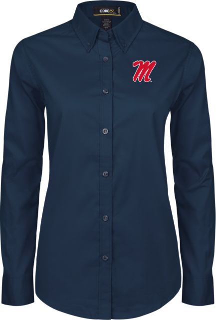 Ole Miss Womens Twill Button Down Long Sleeve  Ole Miss M Script - ONLINE ONLY