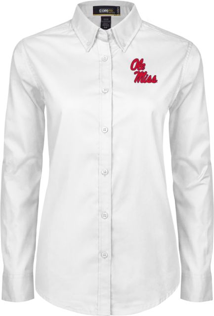 Ole Miss Womens Twill Button Down Long Sleeve  Ole Miss Script - Primary Stacked - ONLINE ONLY