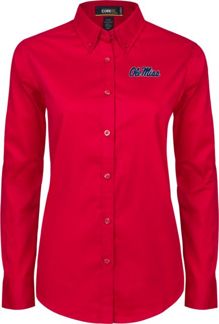Ole Miss Womens Twill Button Down Long Sleeve  Ole Miss Script - Official Wordmark - ONLINE ONLY