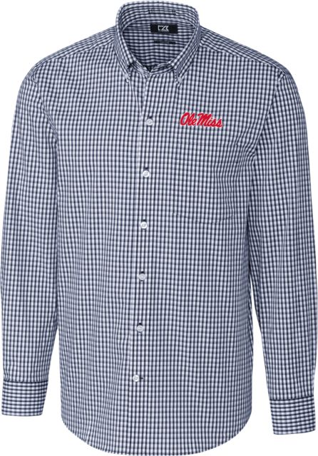 Ole Miss Cutter & Buck Gingham Long Sleeve Button Down Ole Miss Script - Official Wordmark - ONLINE ONLY