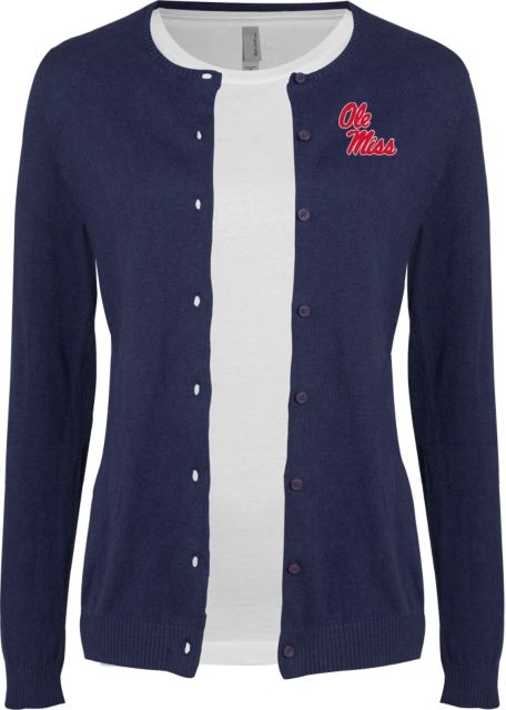 Ole Miss Womens Cardigan Sweater Ole Miss Script - Primary Stacked - ONLINE ONLY