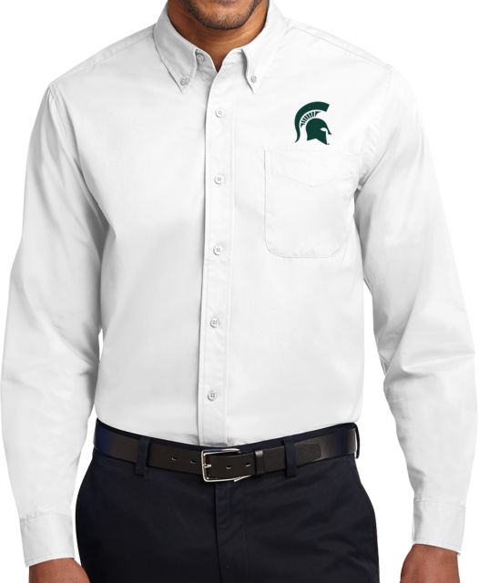 Michigan State Twill Button Down Long Sleeve White Michigan State Spartan Head - ONLINE ONLY