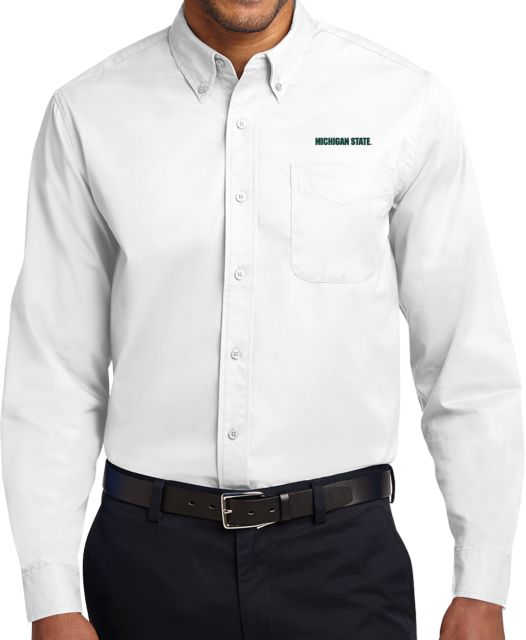 Michigan State Twill Button Down Long Sleeve White Michigan State Word Mark - ONLINE ONLY
