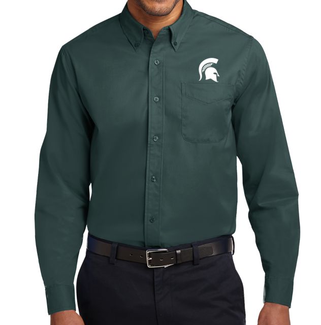 Michigan State Twill Button Down Long Sleeve Michigan State Spartan Head - ONLINE ONLY