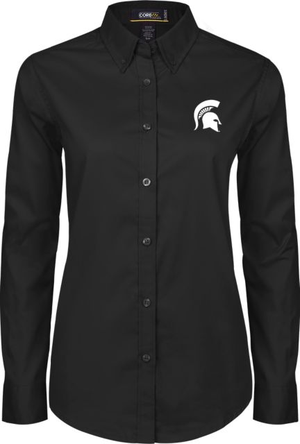 Michigan State Womens Twill Long Sleeve Button Down Black Michigan State Spartan Head - ONLINE ONLY