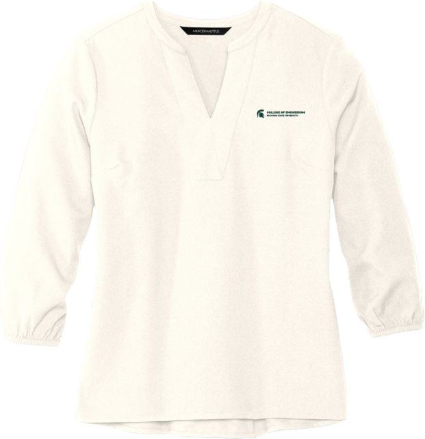 Michigan State Mercer + Mettle Womens Ivory 3/4 Sleeve Crepe Blouse MSU College of Engineering - ONLINE ONLY