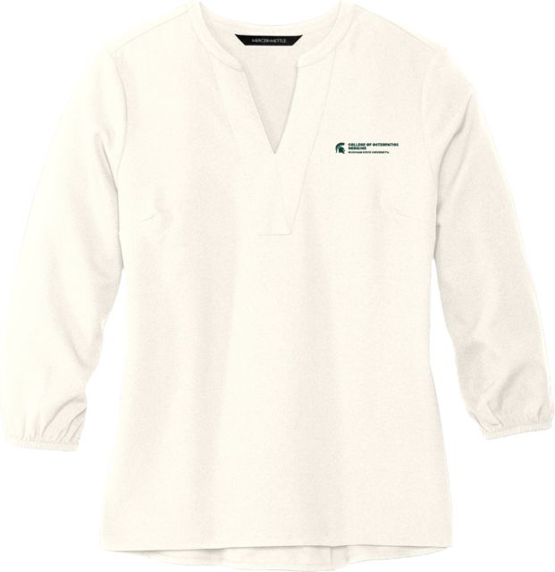 Michigan State Mercer + Mettle Womens Ivory 3/4 Sleeve Crepe Blouse MSU College of Osteopathic Medicine - ONLINE ONLY