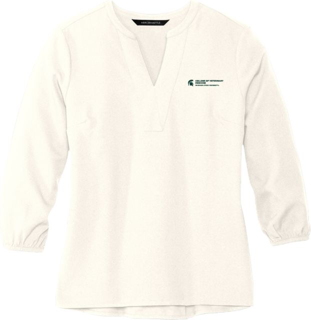 Michigan State Mercer + Mettle Womens Ivory 3/4 Sleeve Crepe Blouse MSU College of Veterinary Medicine - ONLINE ONLY