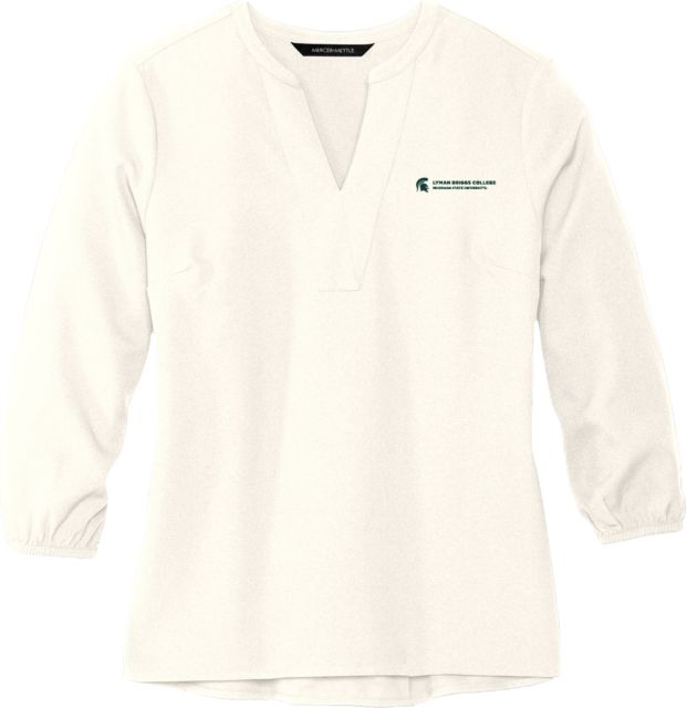 Michigan State Mercer + Mettle Womens Ivory 3/4 Sleeve Crepe Blouse Lyman Briggs College - ONLINE ONLY