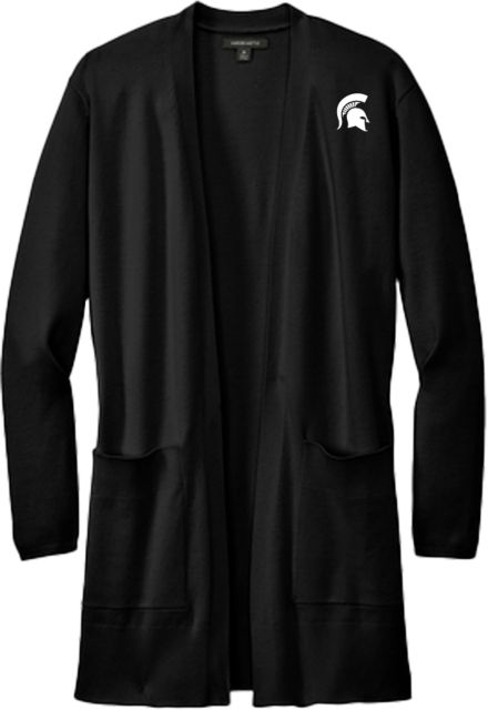 Michigan State Mercer + Mettle Womens Open Front Cardigan Sweater Michigan State Spartan Head - ONLINE ONLY