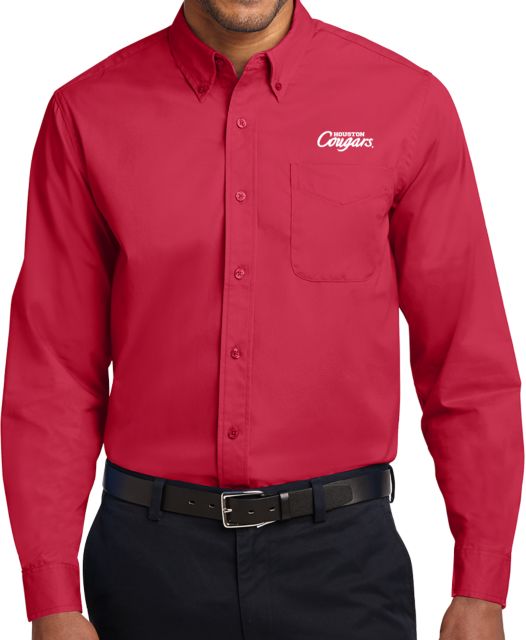 Houston Twill Button Down Long Sleeve Houston Cougars Script - ONLINE ONLY