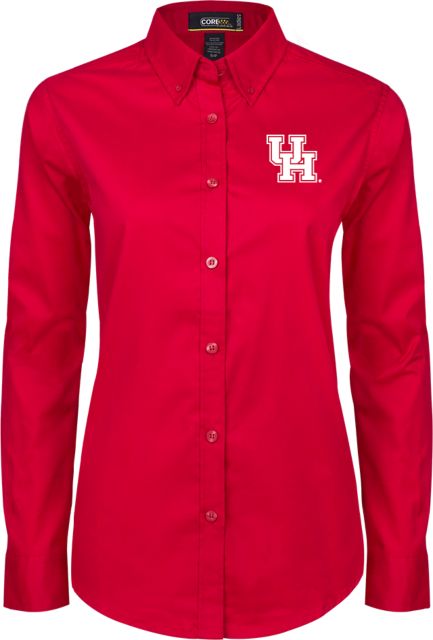 Houston Womens Twill Long Sleeve Button Down UH Interlocking - ONLINE ONLY