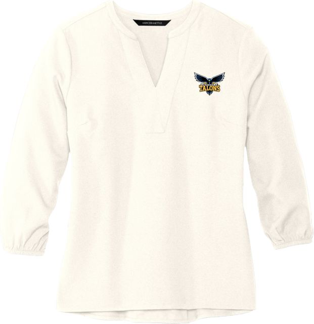 Blackhawk Mercer + Mettle Womens Ivory 3/4 Sleeve Crepe Blouse Hawk Mascot - ONLINE ONLY