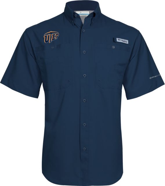 UTEP Columbia Tamiami Performance Navy Short Sleeve Shirt Primary  University Mark - ONLINE ONLY: University of Texas El Paso